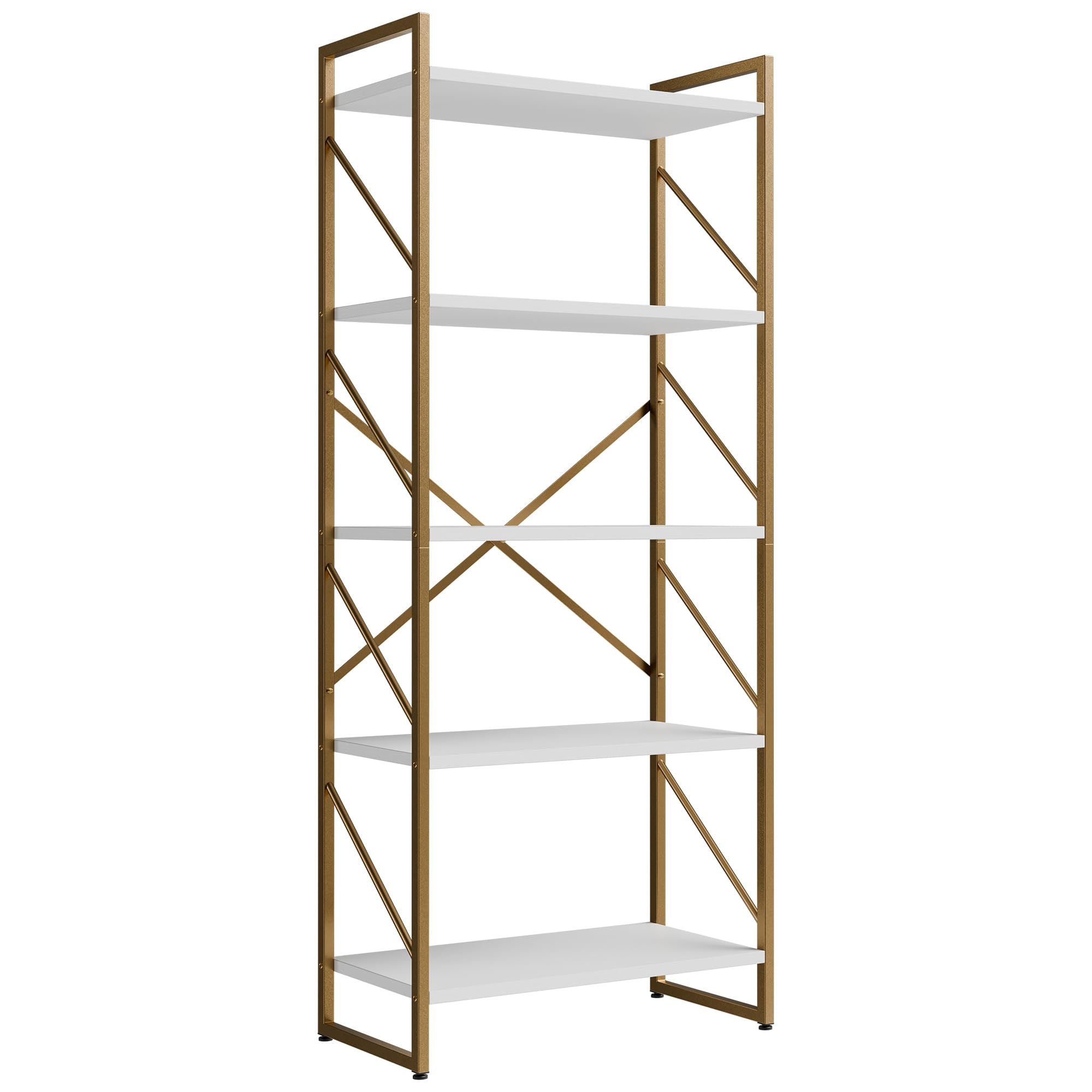 Shintenchi gold 5-tiers bookshelf living room setup demonstrates organized display and easy cleaning