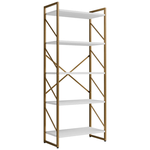 Shintenchi gold 5-tiers bookshelf living room setup demonstrates organized display and easy cleaning