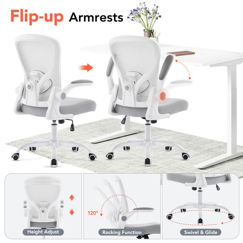 Shipborne chair swing function for upright or relaxed work posture options.