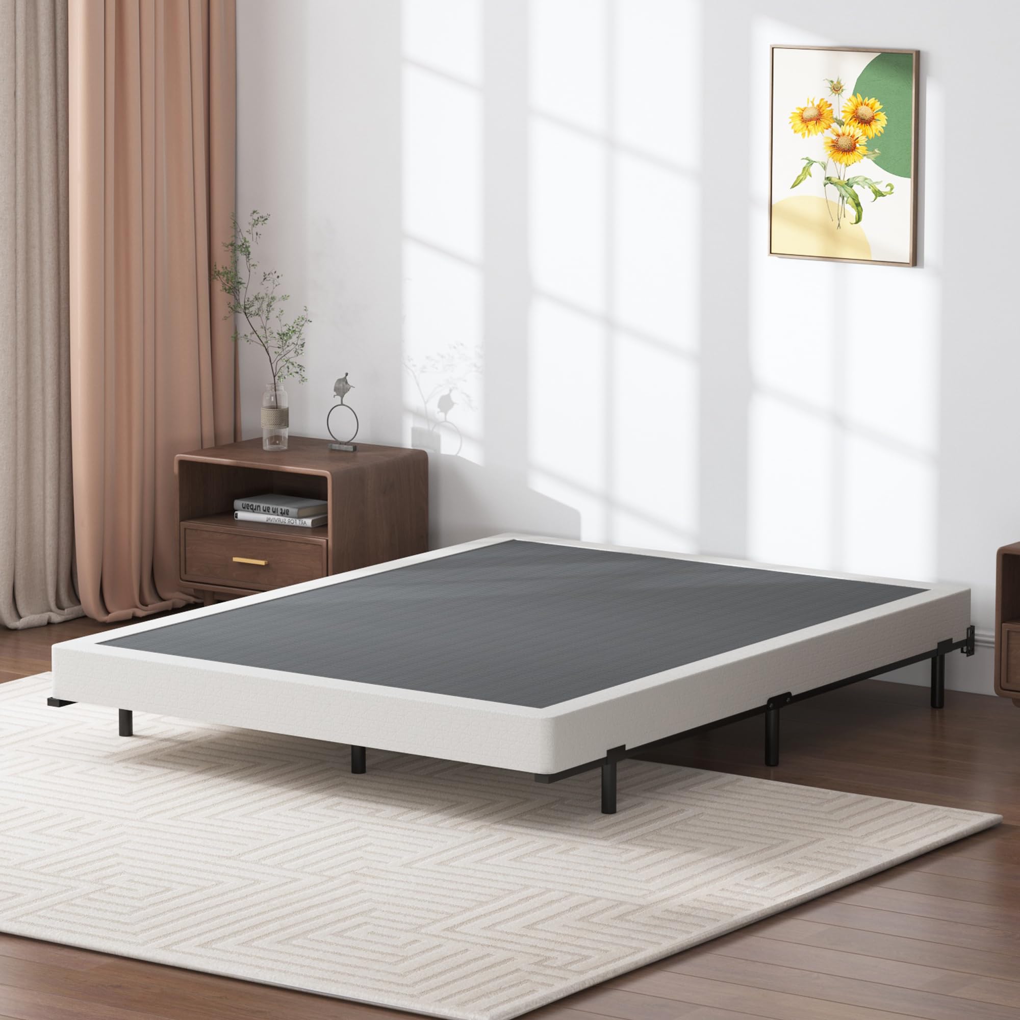 SHLAND box spring queen bed-ready scene shows quiet foundation for peaceful nights