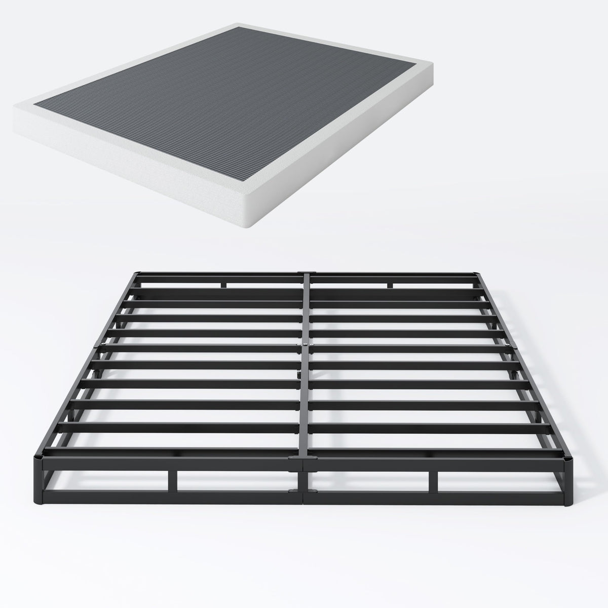 SHLAND box spring queen side view shows sturdy metal foundation for stable sleep
