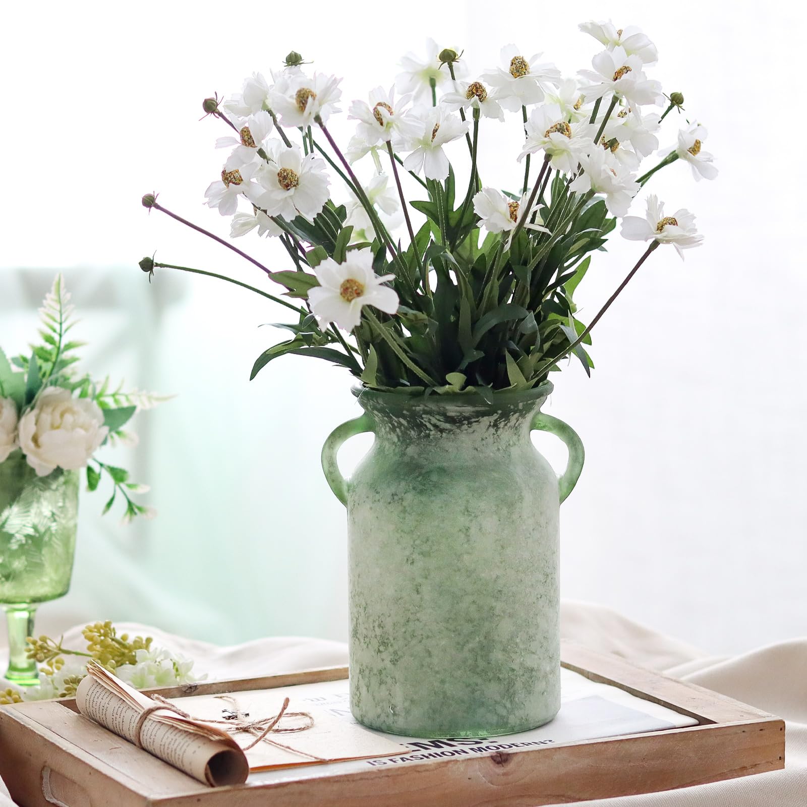 SHMILMH vintage white-green finish vase adds rustic farmhouse charm