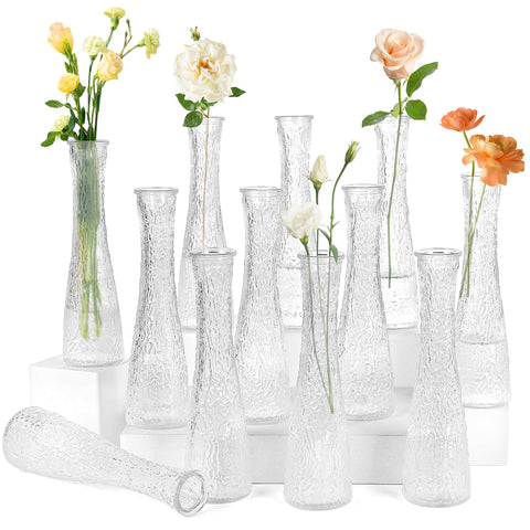 SHOHAYTO Glass Bud Vase with clear ribbed texture for chic centerpieces