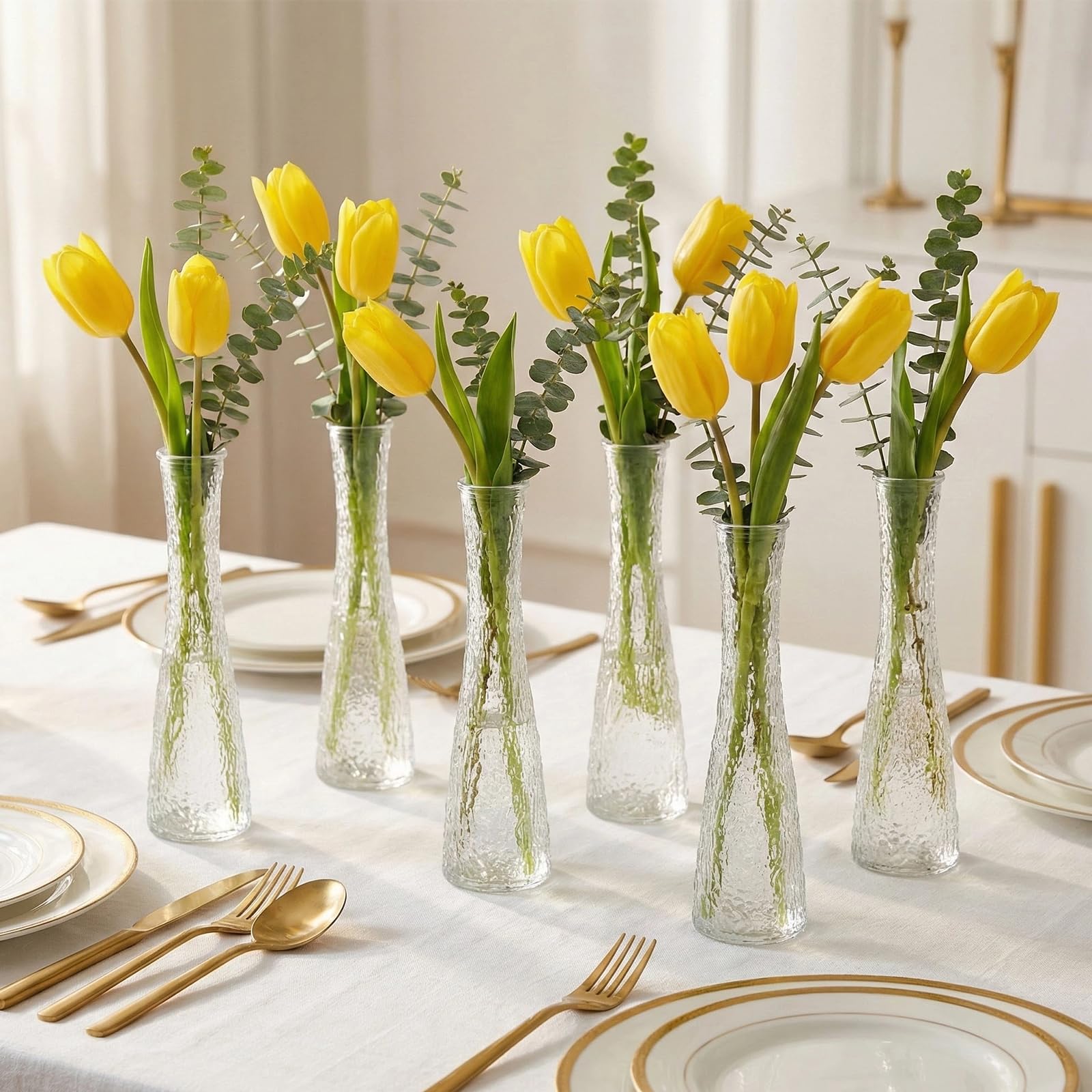 SHOHAYTO Glass Bud Vase with ribbed glass enhances tablescape detail