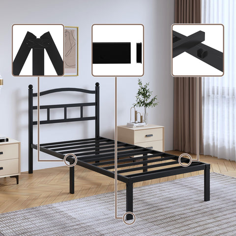 SHOANED black metal bed frame adds durable style to any room
