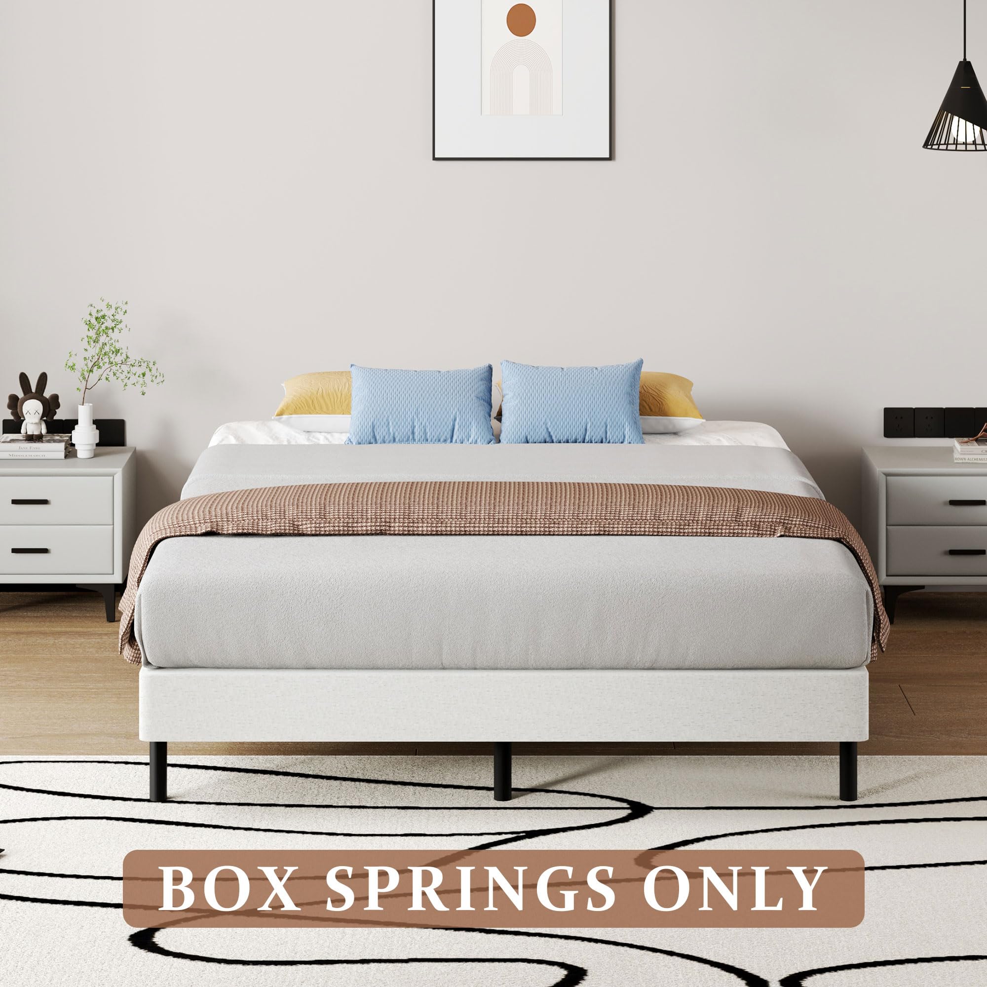 Full-size bed base setup with SHOANED under the mattress demonstrates reliable support.
