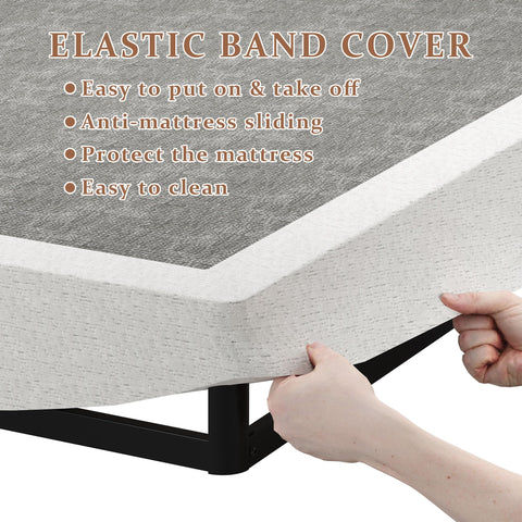 SHOANED heavy-duty metal slats provide durable foundation for queen mattress.