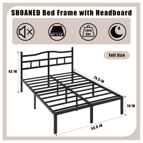 SHOANED heavy-duty platform bed frame with sturdy legs for solid support.
