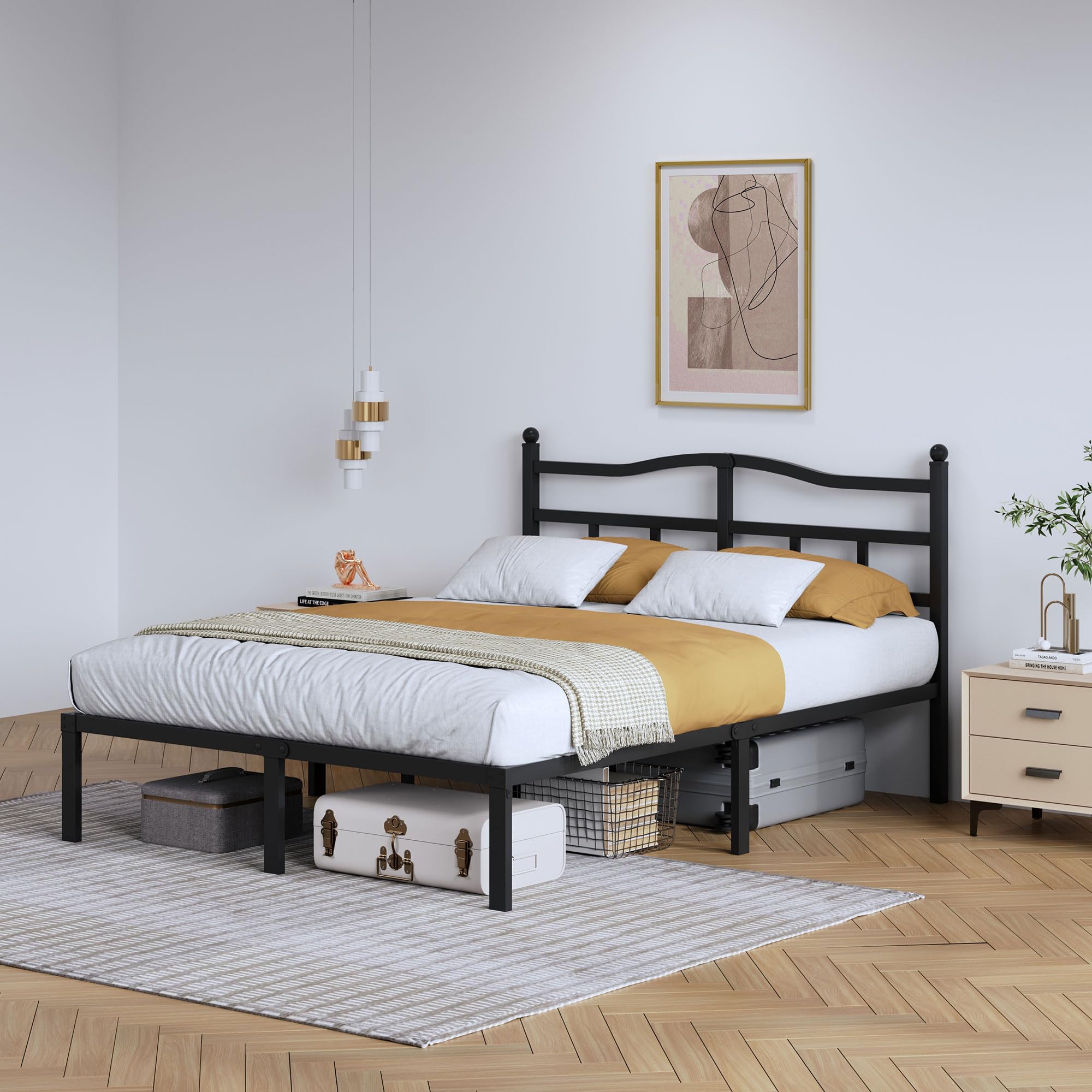 SHOANED metal bed frame with easy assembly for quick setup.