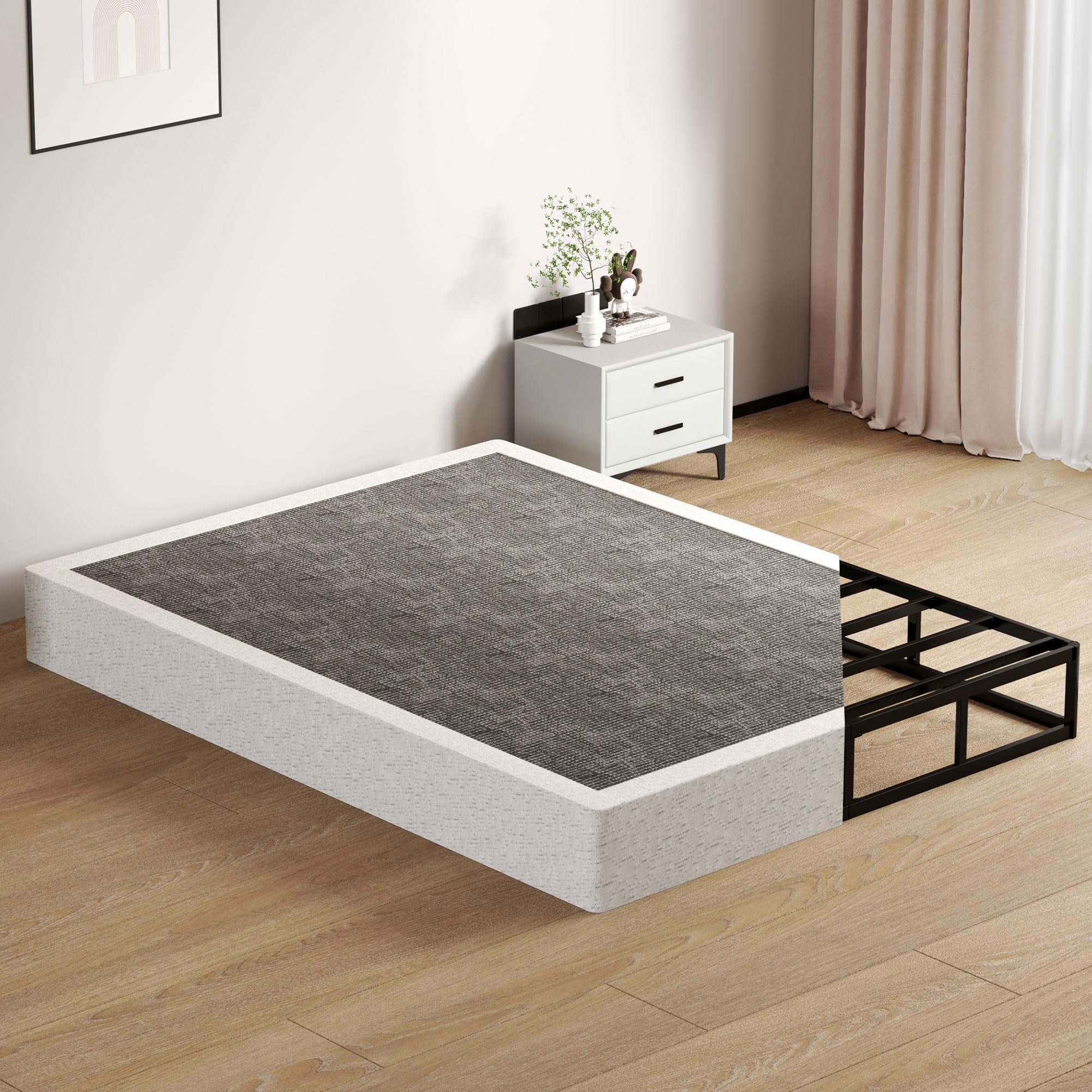 SHOANED metal box spring queen 9in profile offers sturdy support for a balanced night's rest.