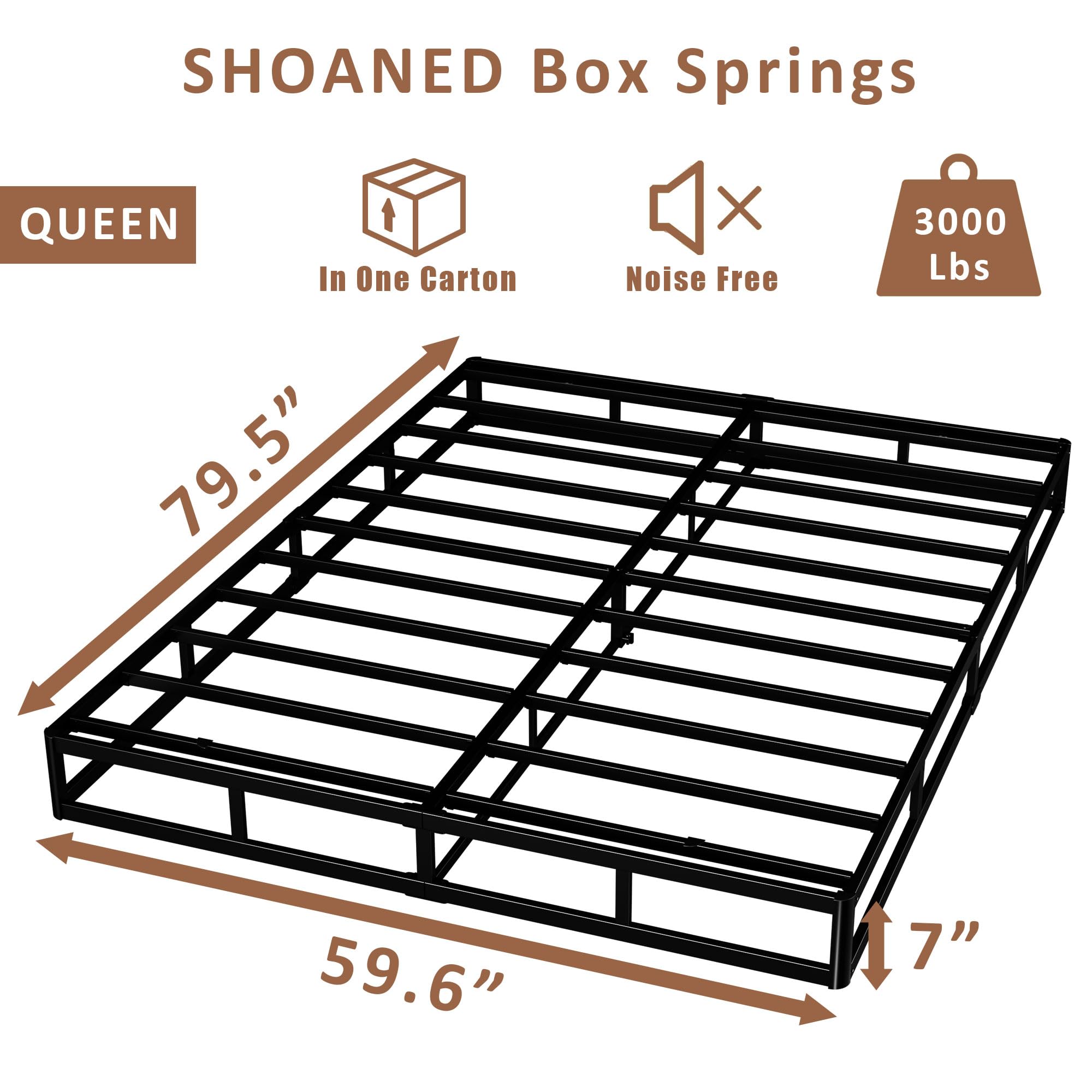 SHOANED queen box spring metal frame provides sturdy support