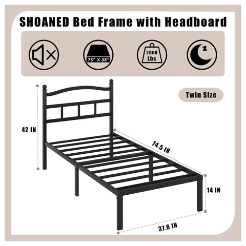 SHOANED twin bed frame with headboard offering sturdy heavy-duty support