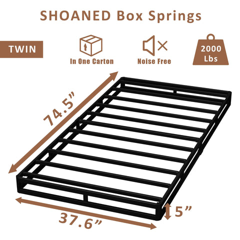 Heavy-duty metal slats provide strong support for the SHOANED twin box spring.
