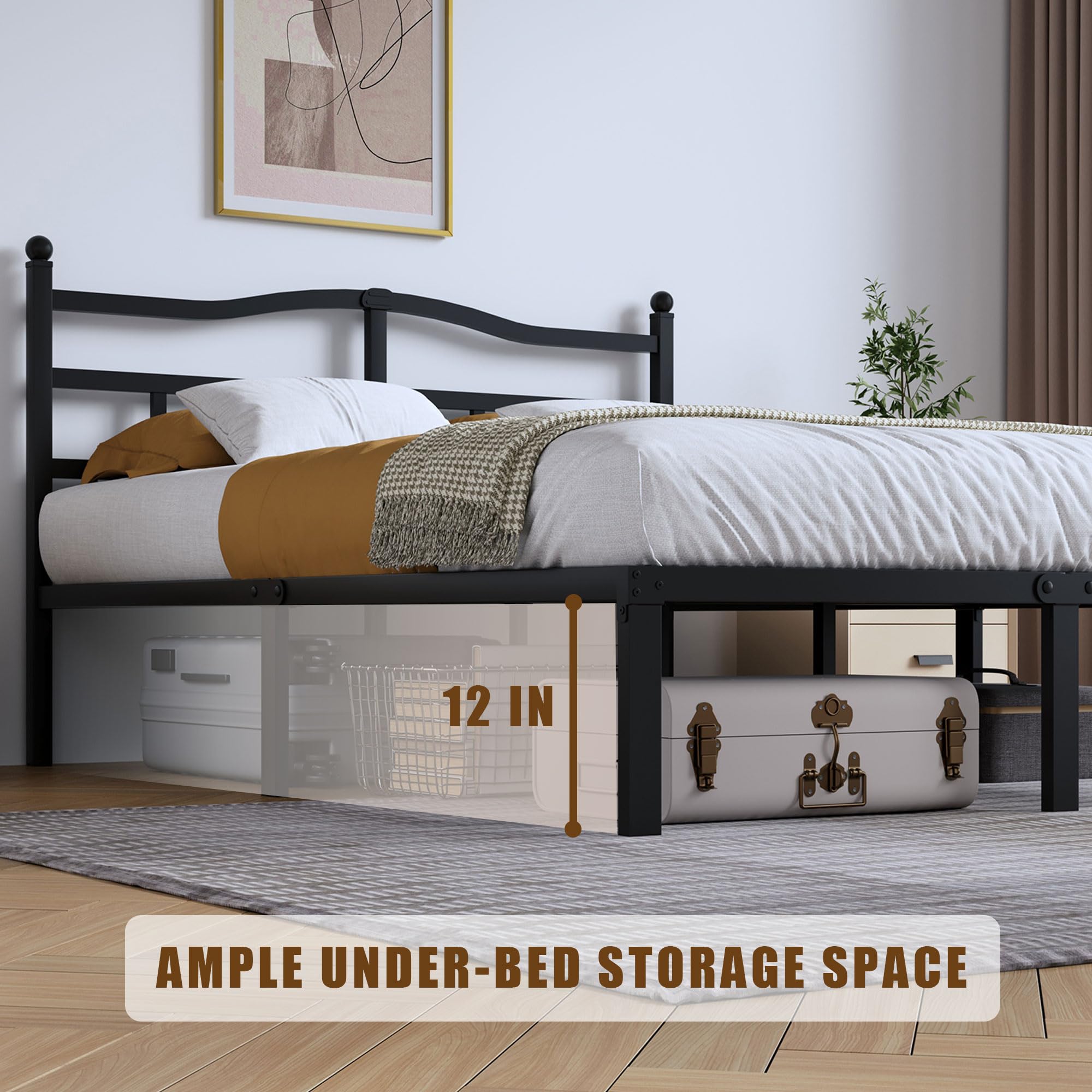 SHOANED bed frame with 12-inch under-bed storage for clutter control.