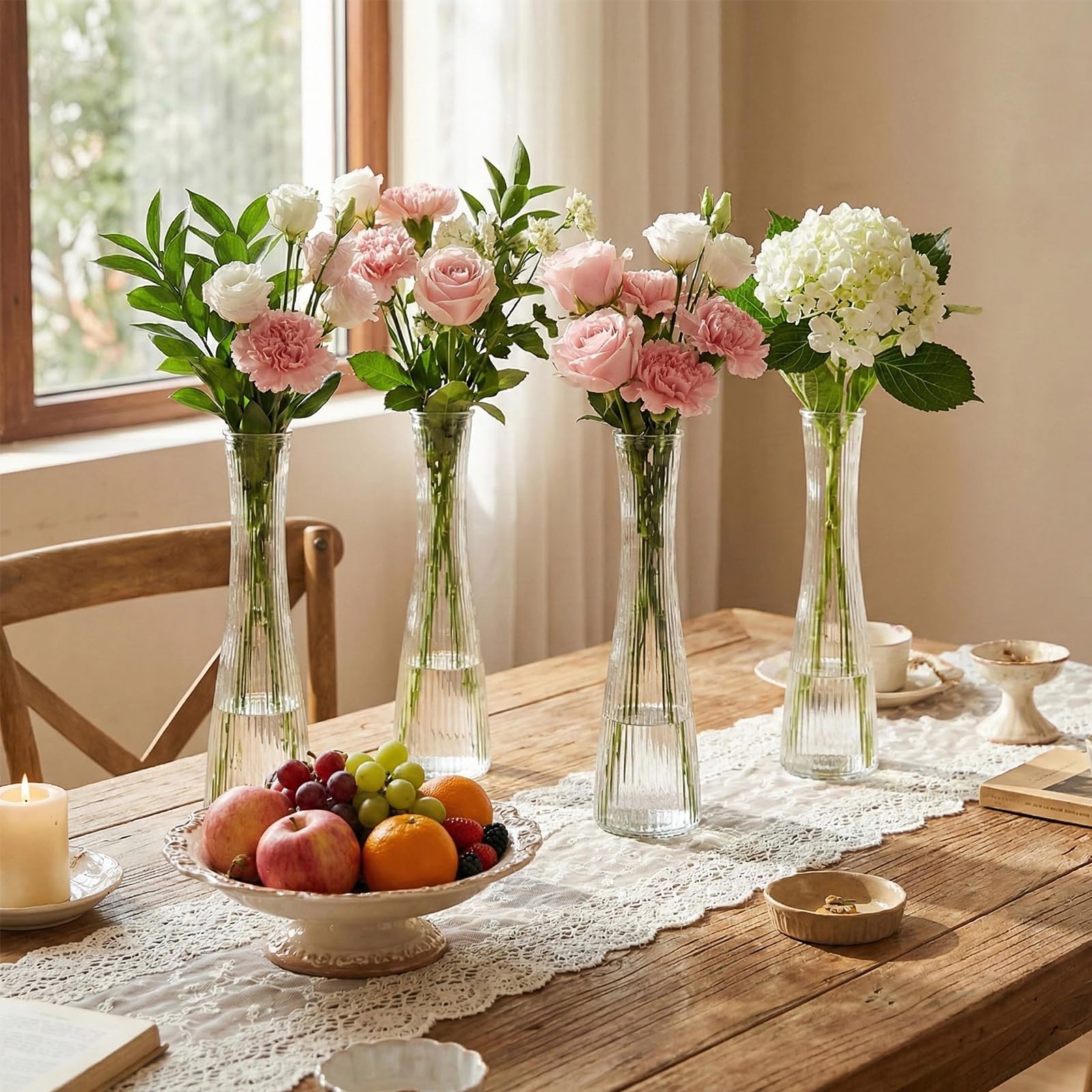 SHOHAYTO Clear Glass Bud Vase showcases single-stem elegance for weddings.