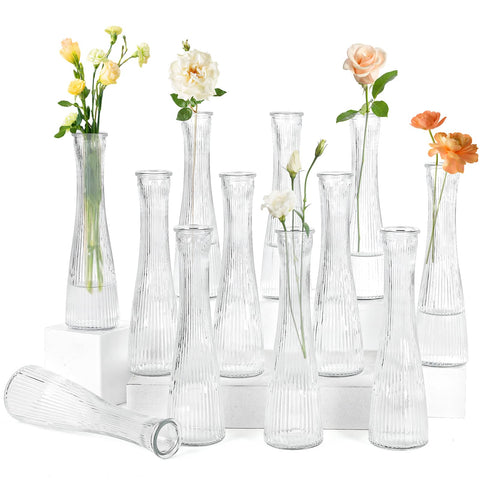 SHOHAYTO Glass Bud Vase with water ripple texture enhances table centerpiece lighting.