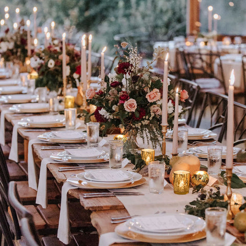 SHOHAYTO bridal shower decor with gold mercury votives for subtle light.