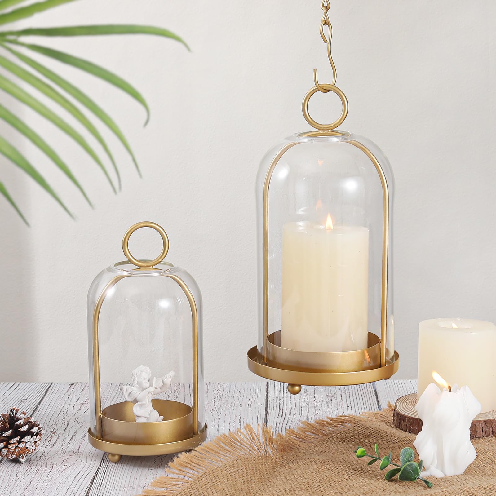 SHOHAYTO candle holder with plants display under glass dome.