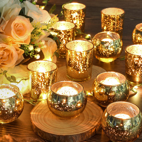 SHOHAYTO mercury glass votive holders regular candle size for elegant table decor.