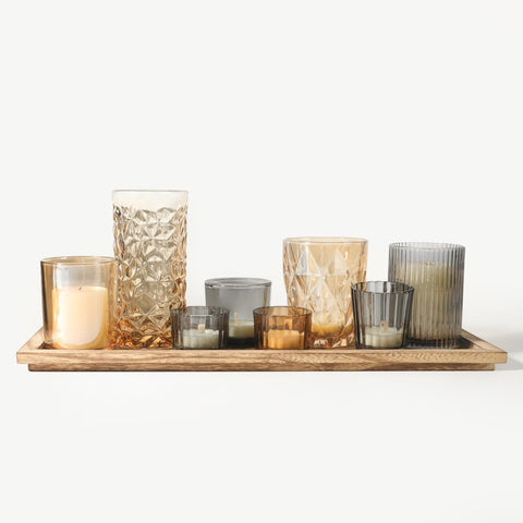 SHOHAYTO rustic wooden tray with eight votive holders for cozy centerpiece displays