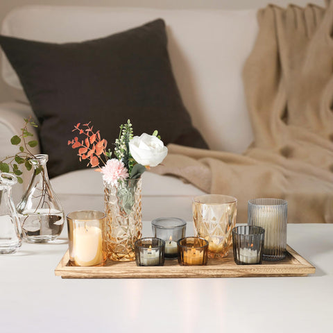 SHOHAYTO tray displayed on mantel adds warm ambiance to living spaces