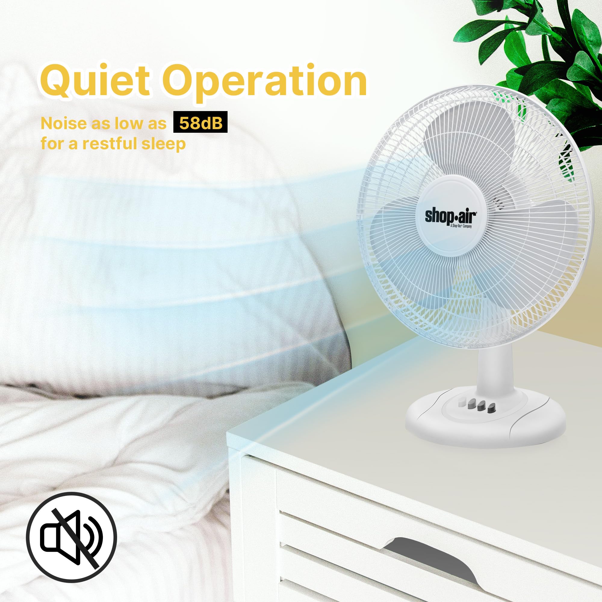 Shop-Air oscillation feature covers more area for even cooling.