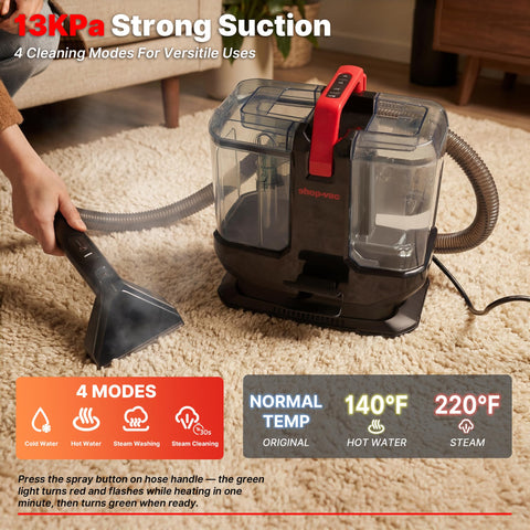 Shop-Vac four-modes control panel enabling versatile cleaning on fabrics.