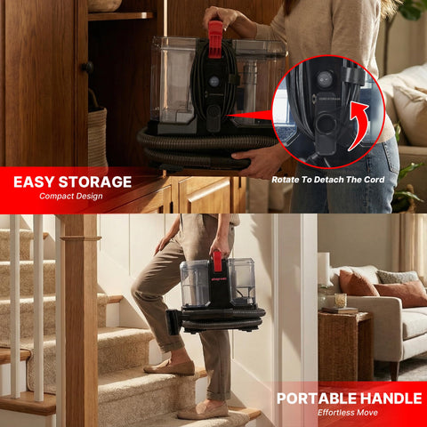 Shop-Vac steam attachments in action tackling stubborn fabric messes.