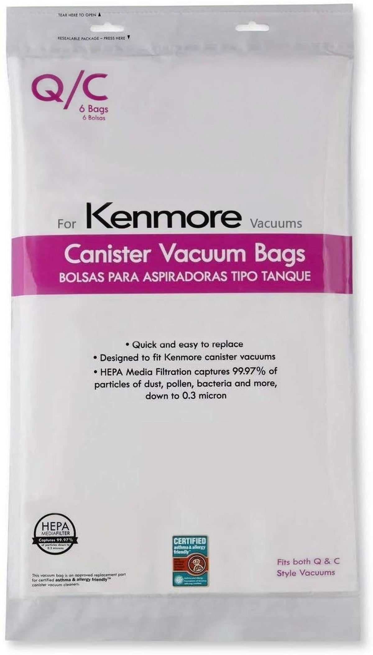 ShoppingOnBed Kenmore QC cloth bag pack close-up, durable replacement for Kenmore vacuums.