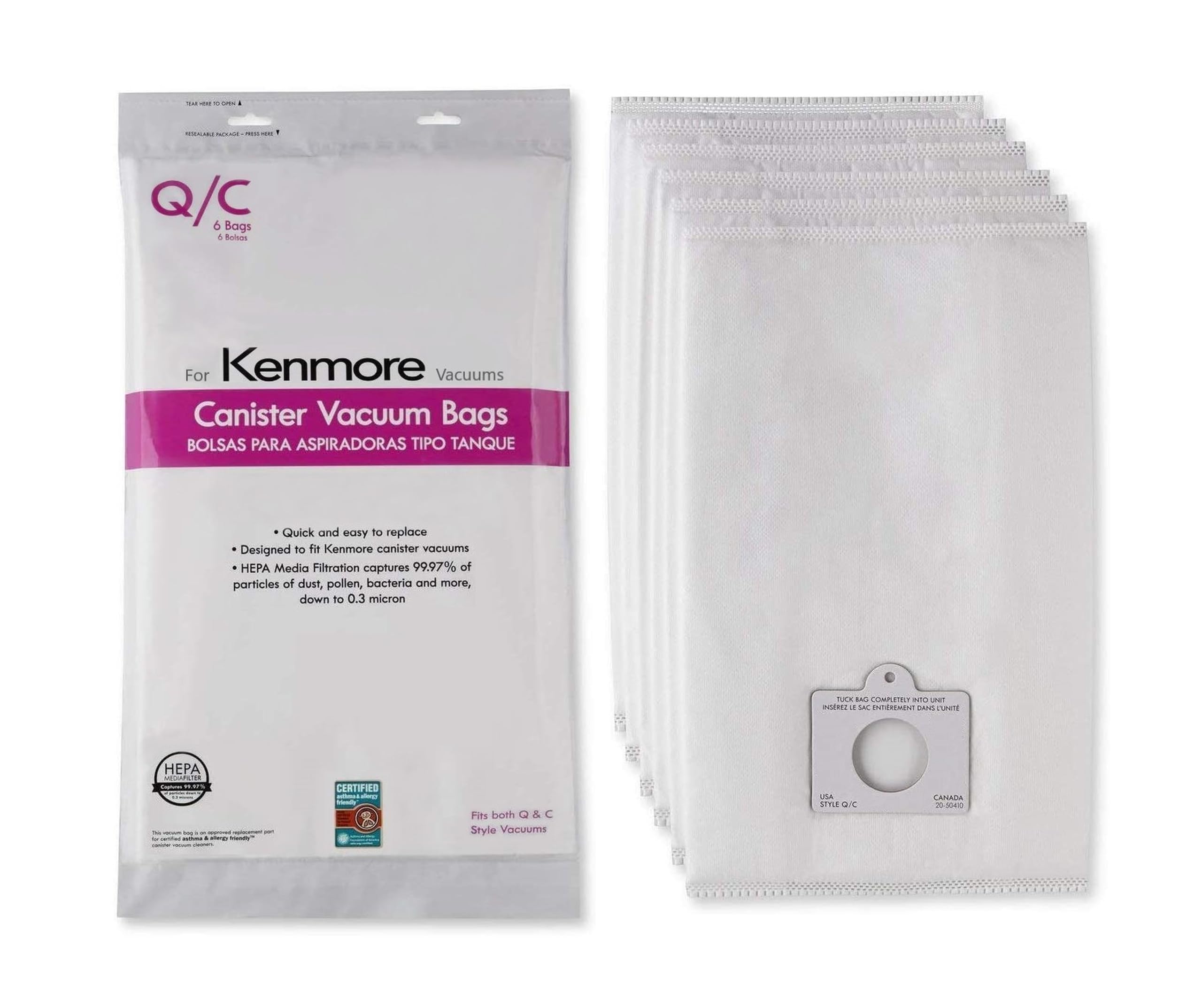 ShoppingOnBed Kenmore QC cloth bag pack packaging, six-pack for easy replacements.