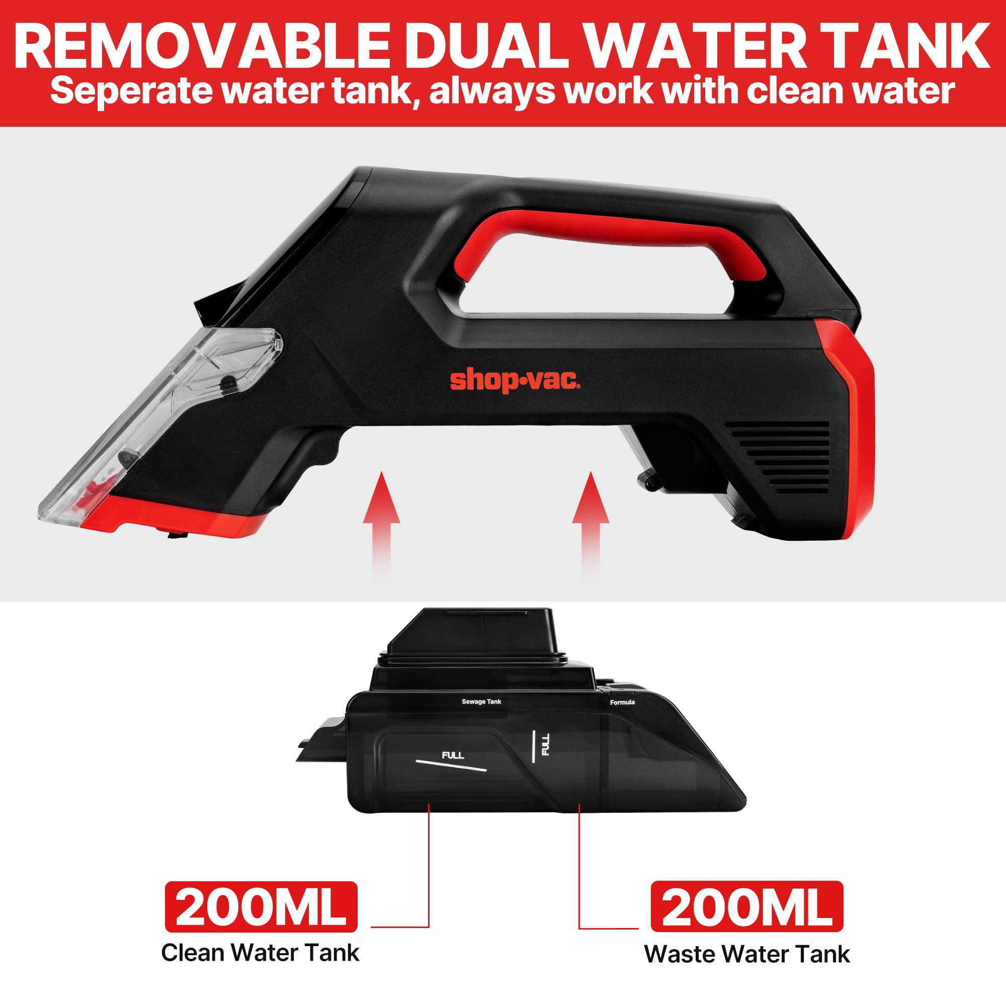 Shop-Vac 5500Pa suction powers away spills and embedded dirt.
