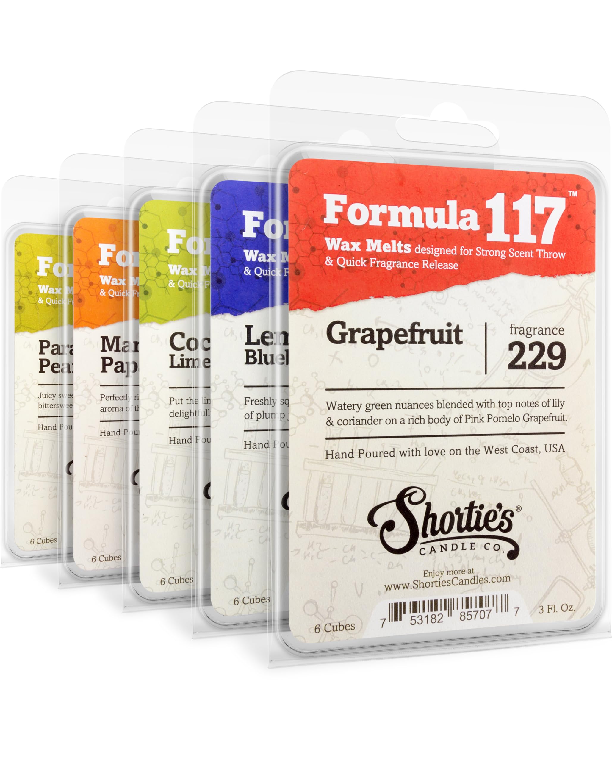 Shortie's Summer Premium Wax Melts 5-pack display, perfect for creating a fresh fruit scent at home