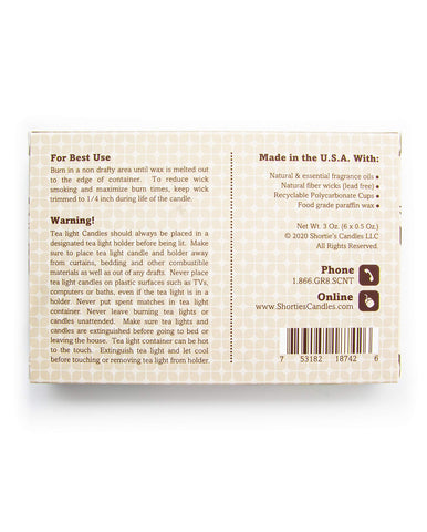 Shortie's Vanilla Bean tealight made in the USA with clean burn