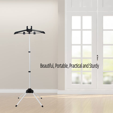 Shouken steamer hanger stand with pants clips for secure garment steaming.