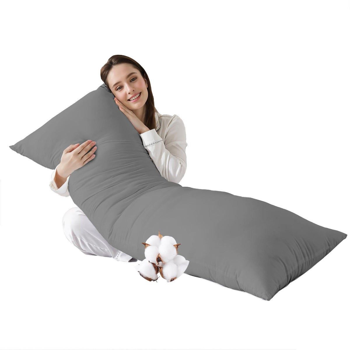 SHOUREN cotton body pillow insert in gray provides full-body support for side sleepers.