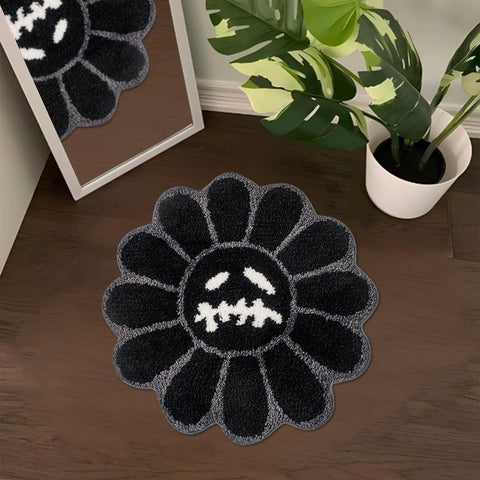 Shovagy Trippy Happy Face rug in 2 ft size adds plush comfort to the bathroom floor.