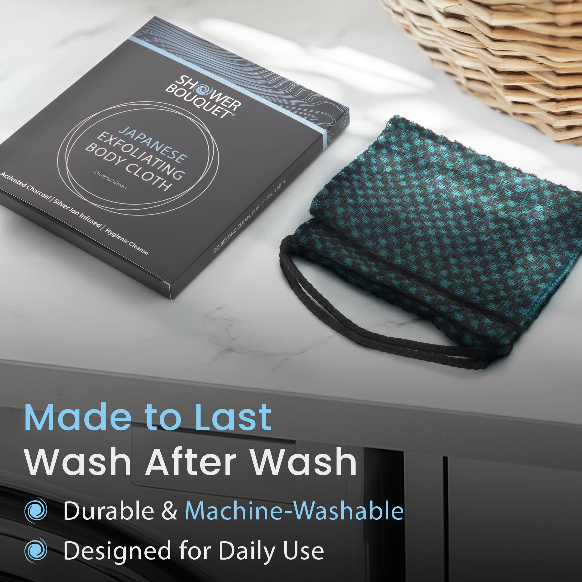 Shower Bouquet blue washcloth adds a vibrant daily-use option