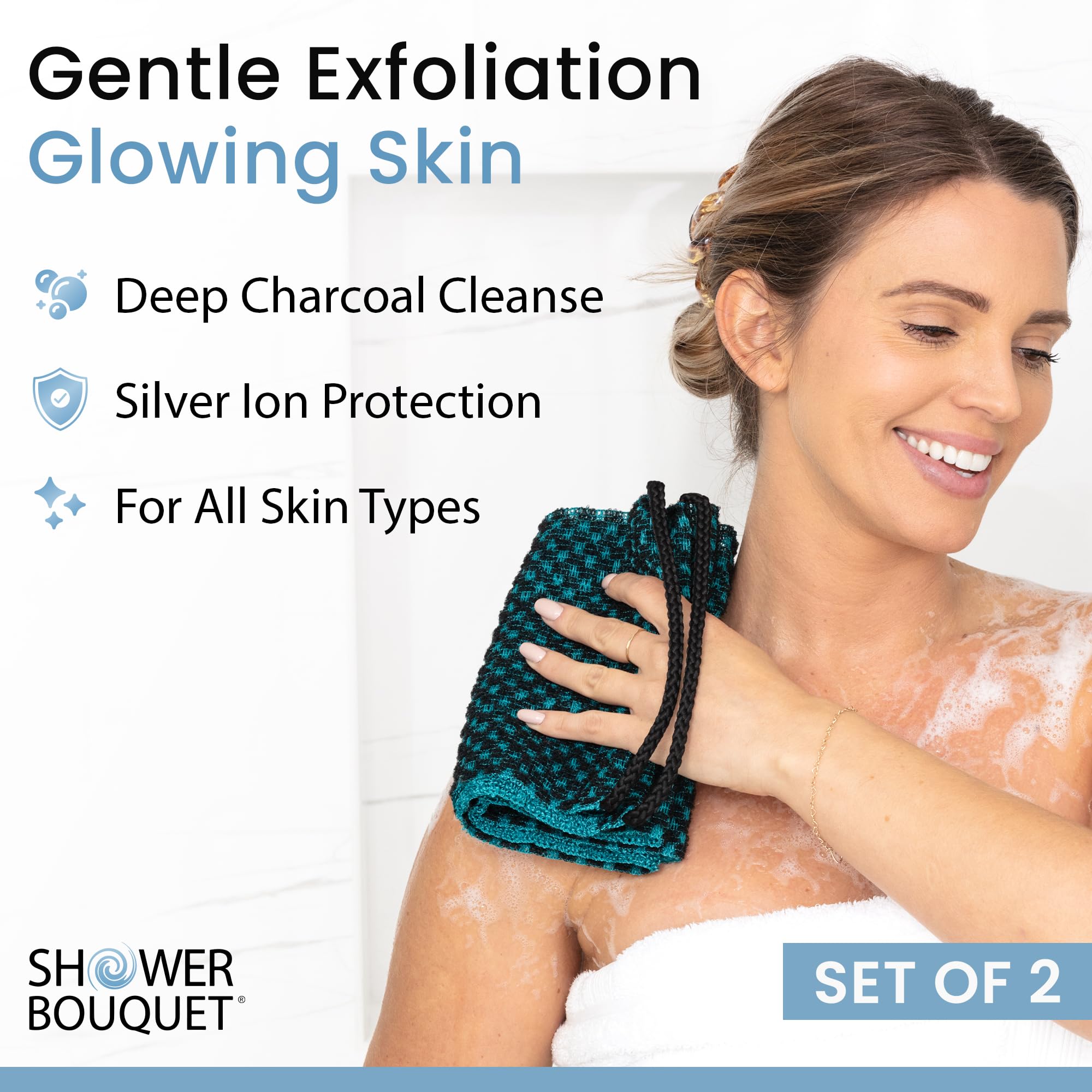 Shower Bouquet two-sided exfoliating washcloth for gentle body care