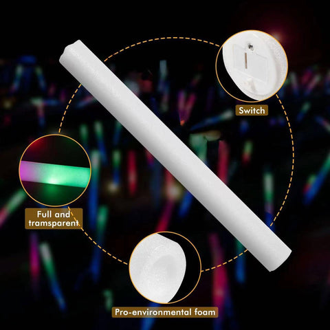 SHQDD glow sticks include an on/off switch to save batteries.
