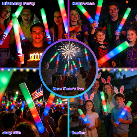 SHQDD foam glow sticks in alternating flash create lively visuals.