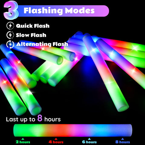 SHQDD foam glow sticks in slow flash mode offer ambient glow.