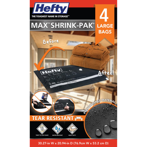 Shrink-Pak large bag storing coats and sweaters for compact closet organization.