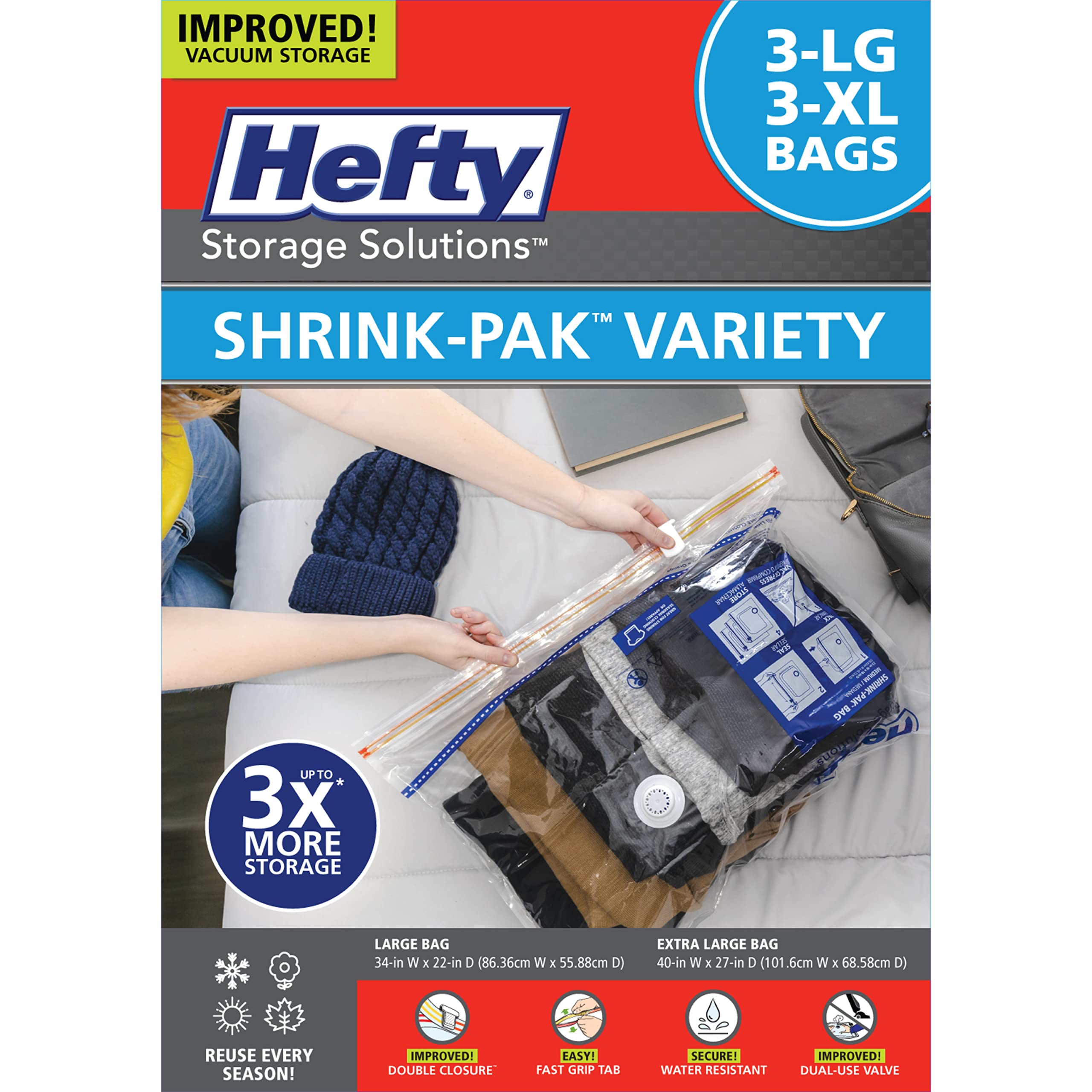 Shrink-Pak Hefty vacuum bags for under-bed storage save space and protect clothes