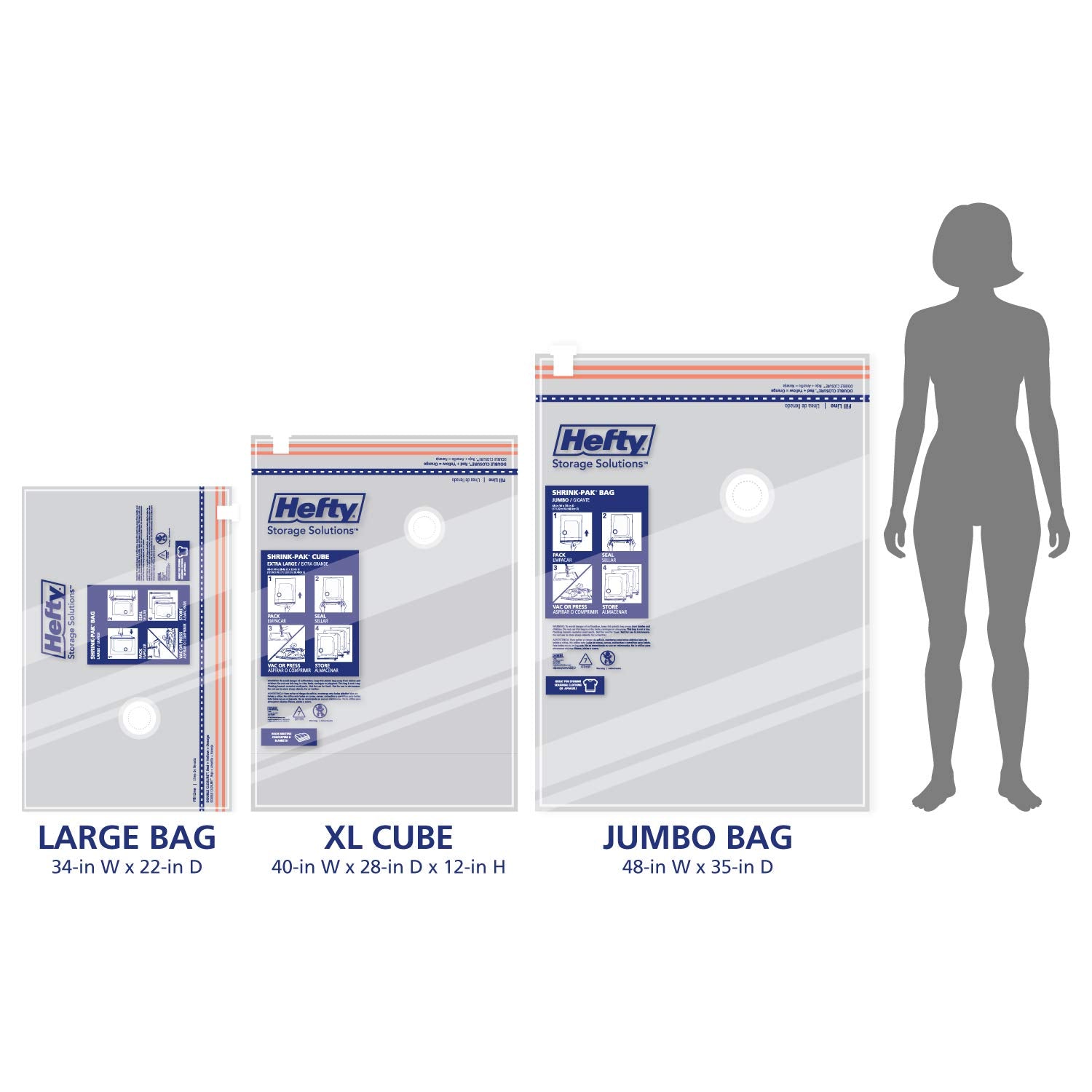Shrink-Pak jumbo vacuum bag ideal for oversized bedding storage.