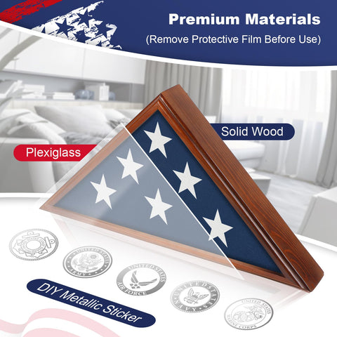 SHTALHST flag display case back view with hardware and easy-access opening for changes.