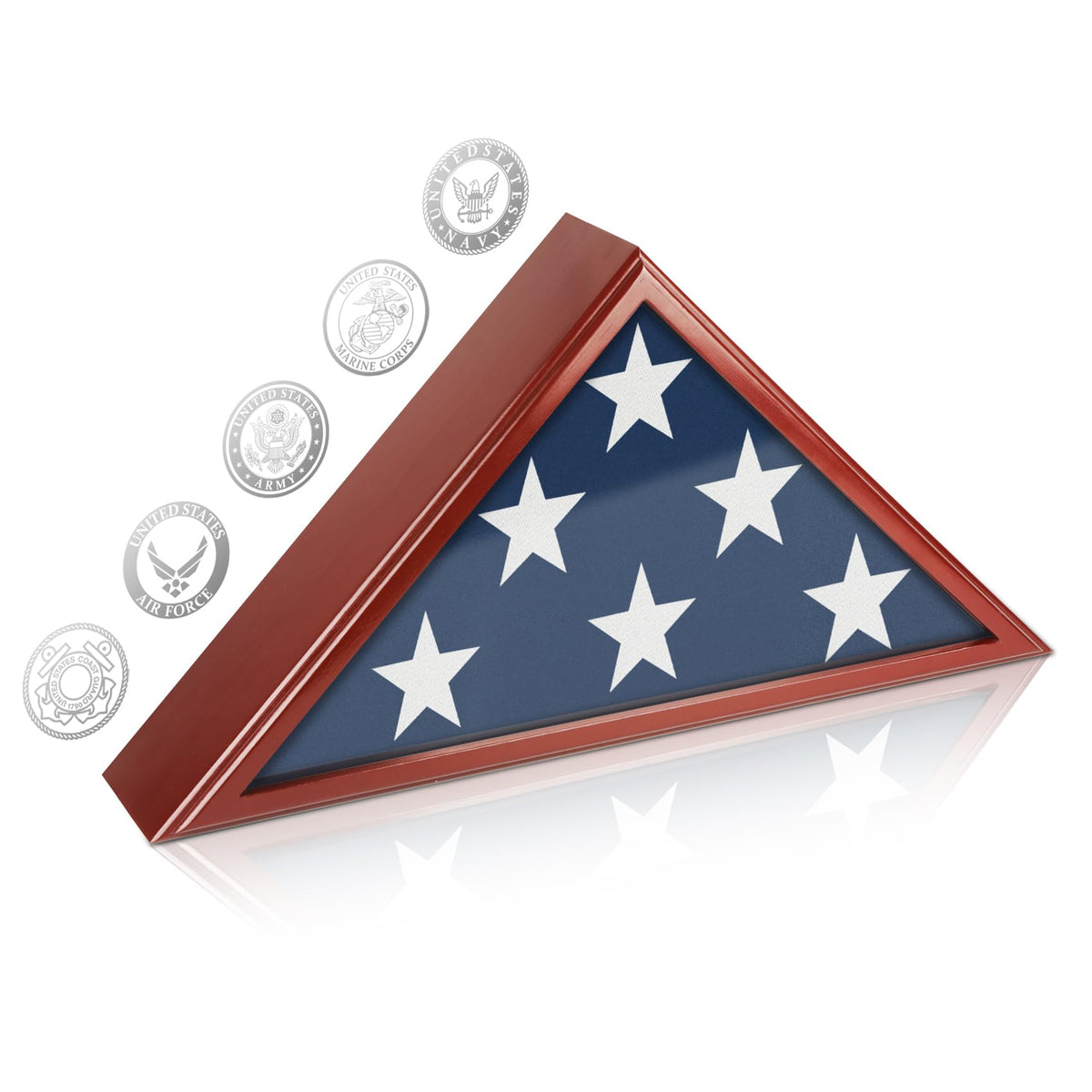 SHTALHST flag display case on wall mount with durable wood finish for memorial use