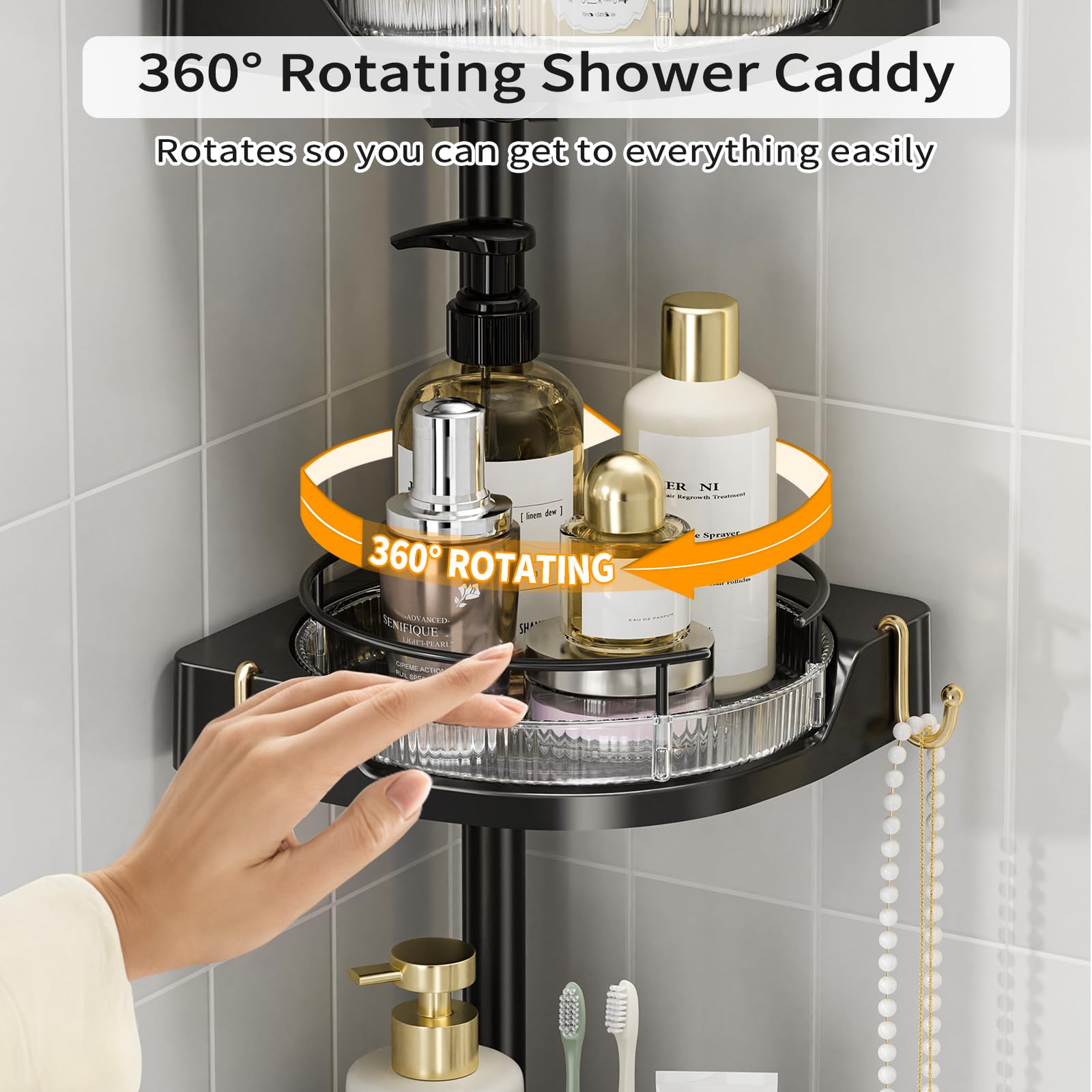 Shuang Qing caddy features safety guardrail to prevent items from slipping.