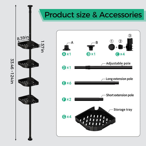 Shuang Qing adjustable-height tension pole for customizable reach and easy bathroom organization.