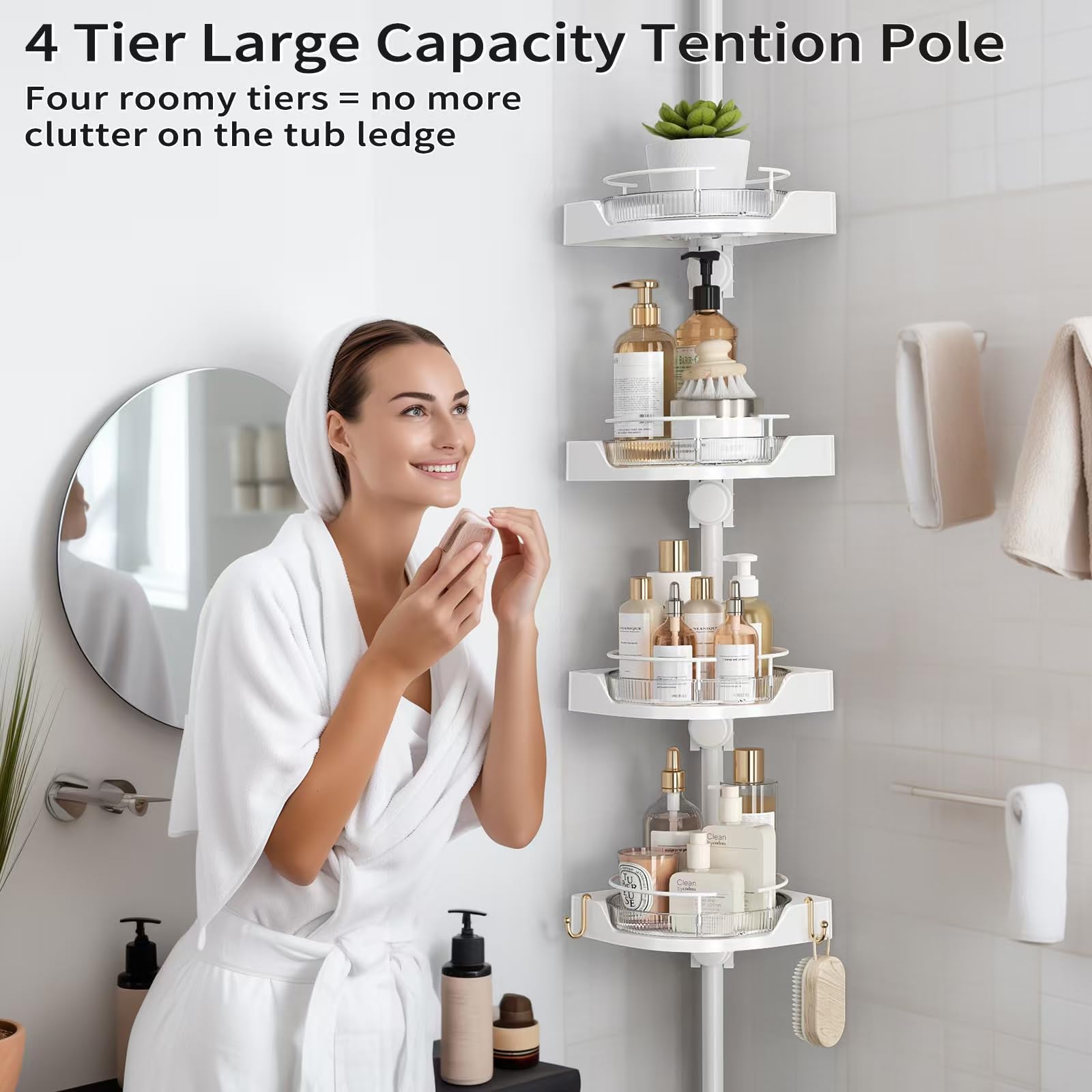 Shuang Qing four-tier adjustable shelves maximize storage space.