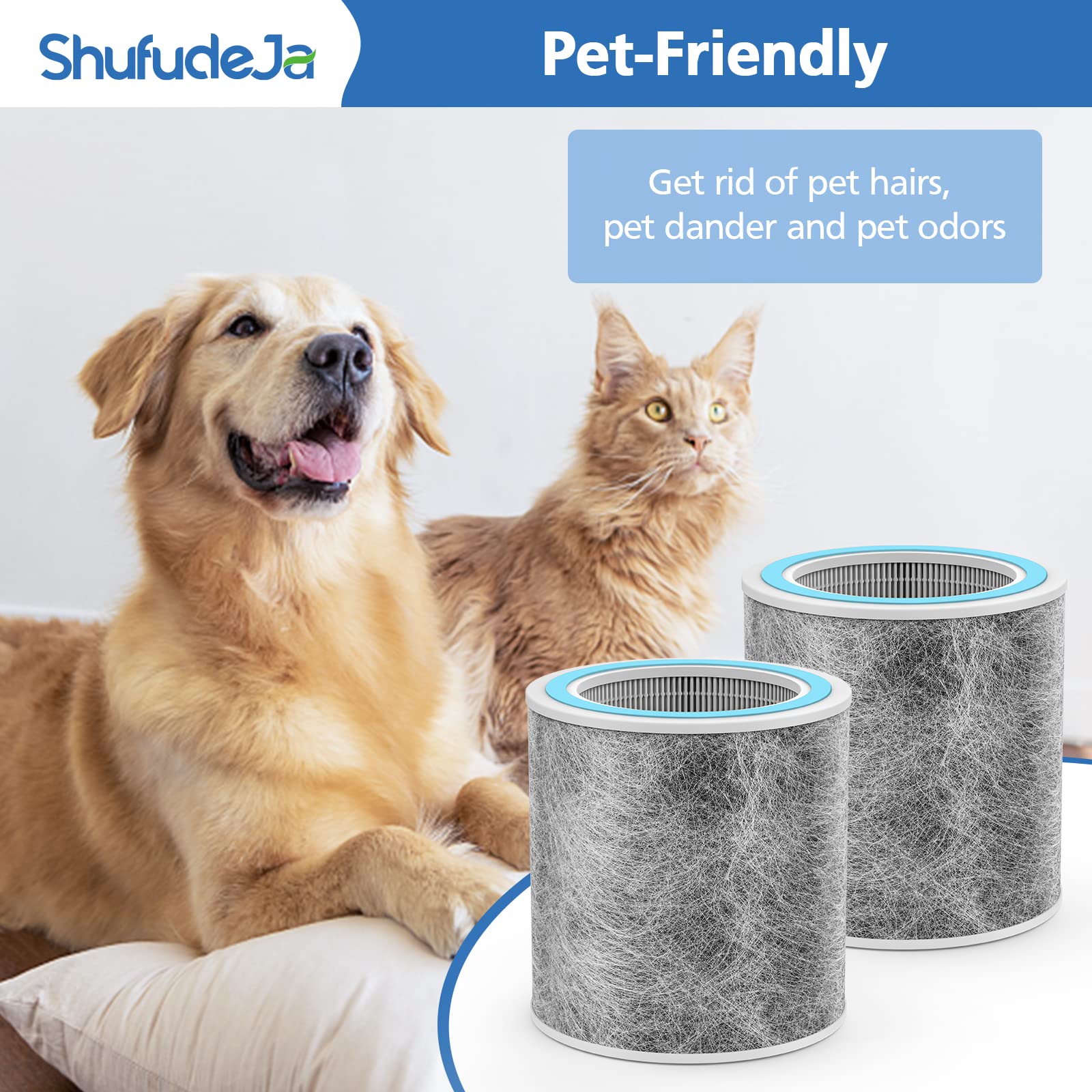 ShufudeJa HP102 filter benefits, reduces pet dander and odors at home
